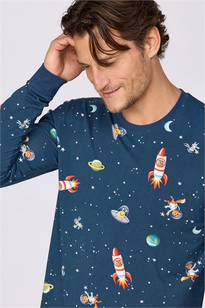 Lacivert Uzay Baskılı Erkek Pijama