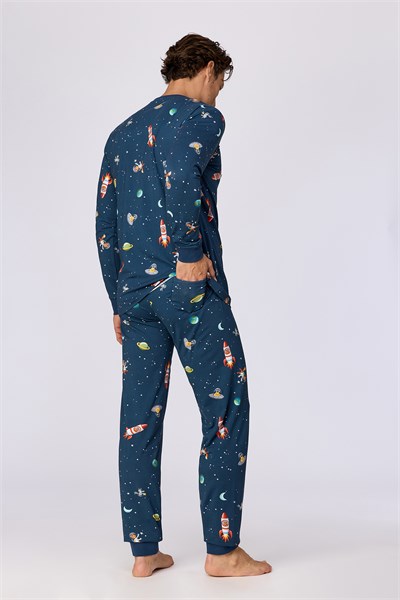 Lacivert Uzay Baskılı Erkek Pijama