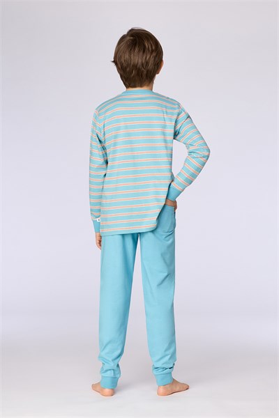 Mavi Çizgili Baskılı Erkek Çocuk Pijama