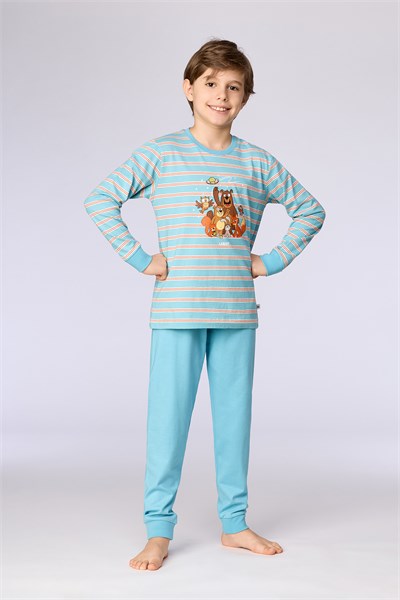 Mavi Çizgili Baskılı Erkek Çocuk Pijama