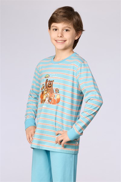 Mavi Çizgili Baskılı Erkek Çocuk Pijama
