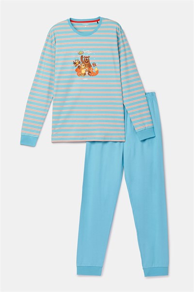 Mavi Çizgili Baskılı Erkek Pijama