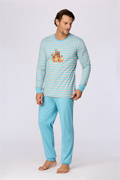 Mavi Çizgili Baskılı Erkek Pijama