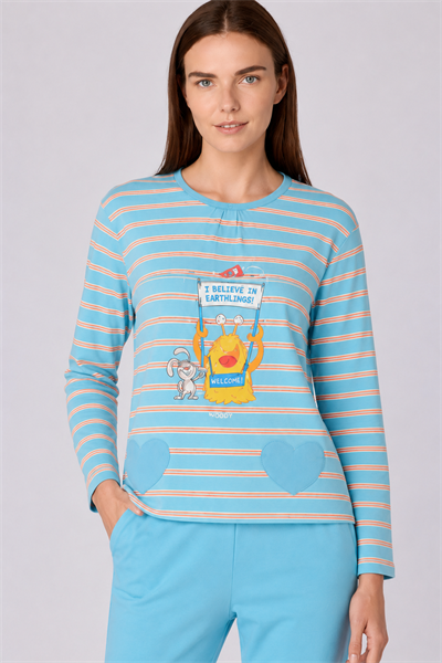 Mavi Çizgili Kadın Pijama