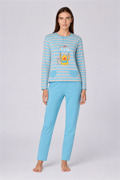 Mavi Çizgili Kadın Pijama
