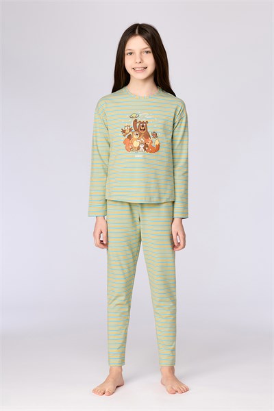 Mavi Çizgili Kız Çocuk Pijama