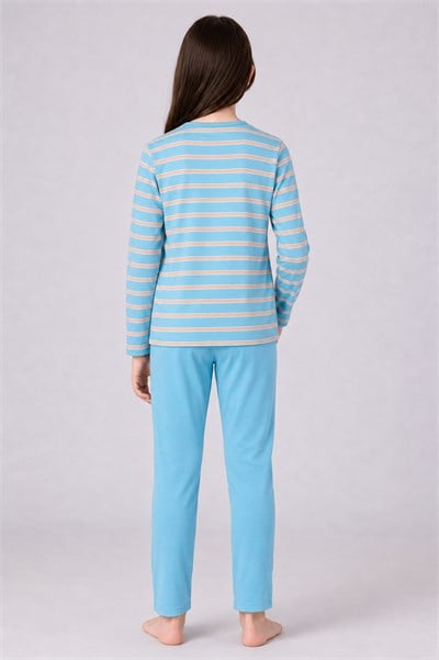 Mavi Çizgili Kız Çocuk Pijama