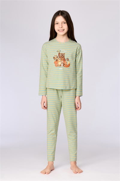 Mavi Çizgili Kız Çocuk Pijama