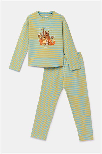 Mavi Çizgili Kız Çocuk Pijama