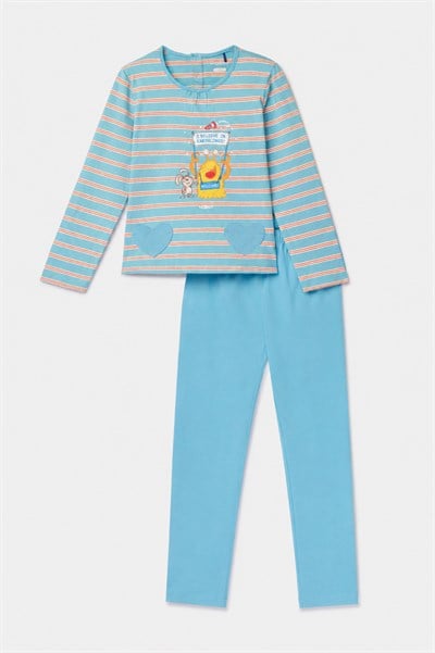 Mavi Çizgili Kız Çocuk Pijama