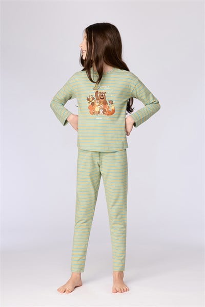 Mavi Çizgili Kız Çocuk Pijama