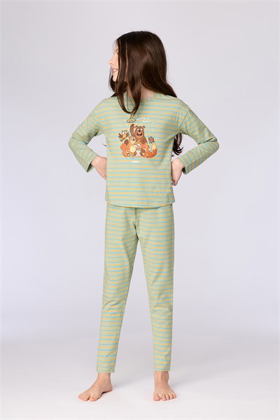 Mavi Çizgili Kız Çocuk Pijama