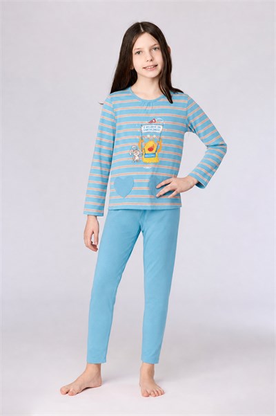 Mavi Çizgili Kız Çocuk Pijama