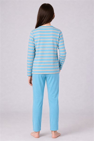 Mavi Çizgili Kız Çocuk Pijama