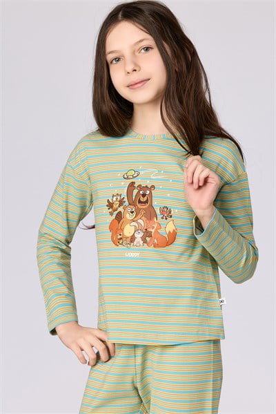 Mavi Çizgili Kız Çocuk Pijama