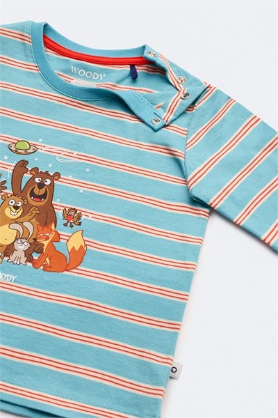 Mavi Çizgili Pamuklu Erkek Bebek Pijama