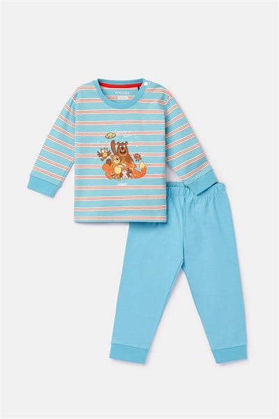 Mavi Çizgili Pamuklu Erkek Bebek Pijama