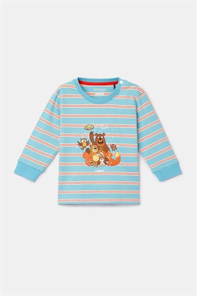 Mavi Çizgili Pamuklu Erkek Bebek Pijama