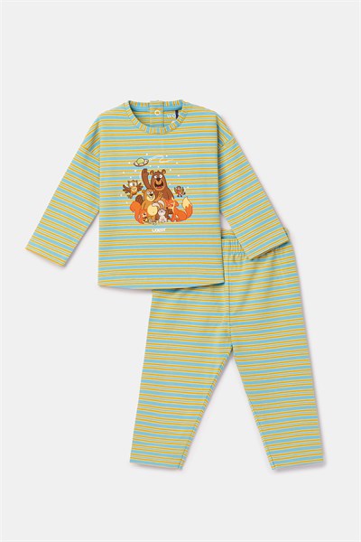Mavi Çizgili Pamuklu Kız Bebek Pijama