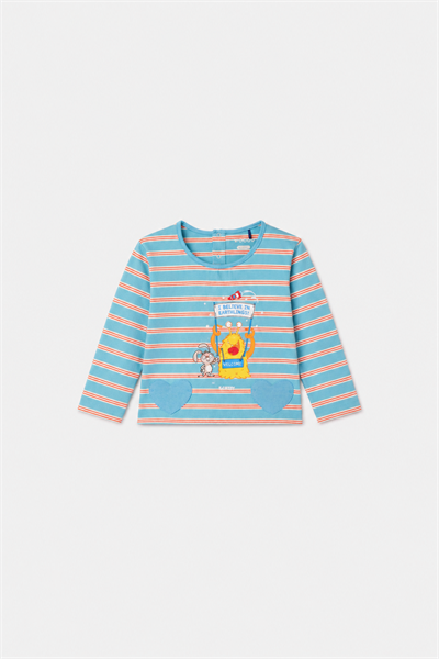 Mavi Çizgili Pamuklu Kız Bebek Pijama