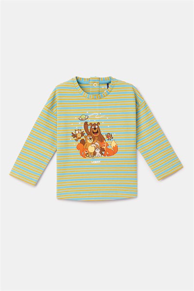 Mavi Çizgili Pamuklu Kız Bebek Pijama