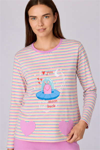 Pembe Çizgili Kadın Pijama