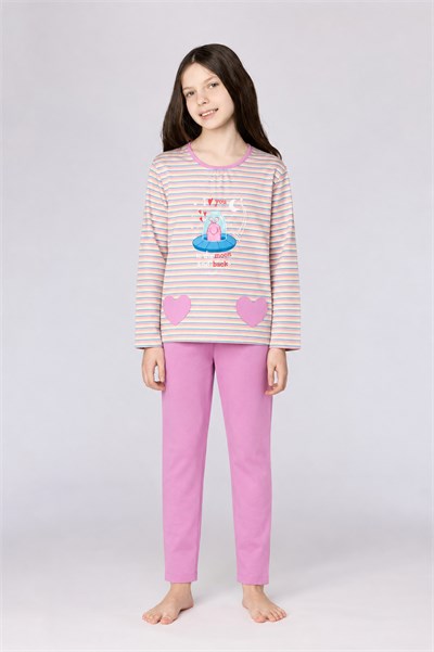 Pembe Çizgili Kız Çocuk Pijama