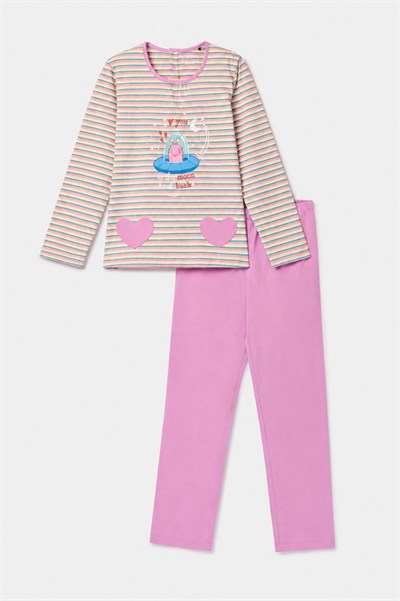 Pembe Çizgili Kız Çocuk Pijama