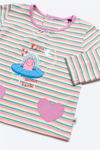 Pembe Çizgili Pamuklu Kız Bebek Pijama