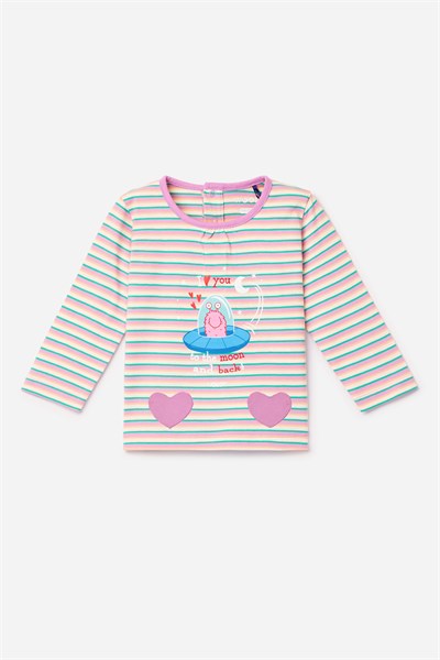 Pembe Çizgili Pamuklu Kız Bebek Pijama