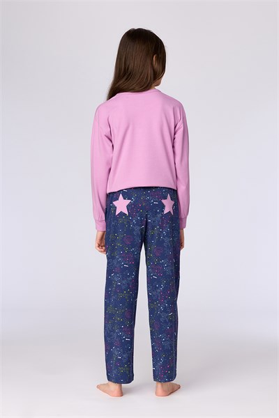 Pembe Uzun Kollu Pamuklu Kız Çocuk Pijama