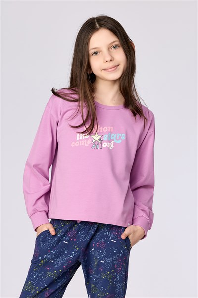 Pembe Uzun Kollu Pamuklu Kız Çocuk Pijama