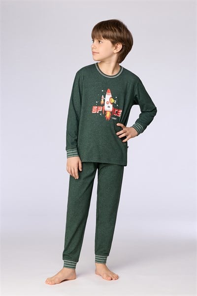 Roket Baskılı Yeşil Erkek Çocuk Pijama
