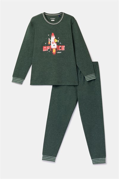 Roket Baskılı Yeşil Erkek Çocuk Pijama