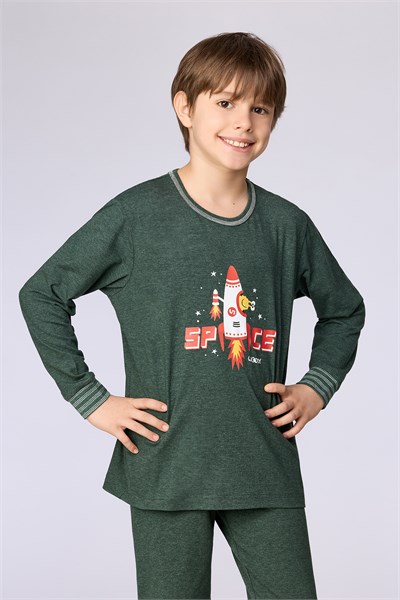 Roket Baskılı Yeşil Erkek Çocuk Pijama