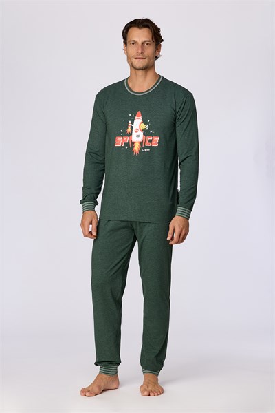 Roket Baskılı Yeşil Erkek Pijama