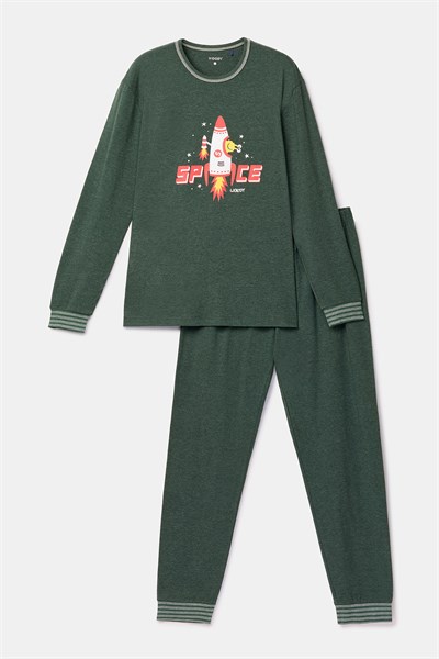 Roket Baskılı Yeşil Erkek Pijama