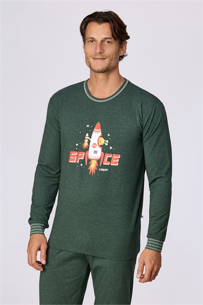 Roket Baskılı Yeşil Erkek Pijama