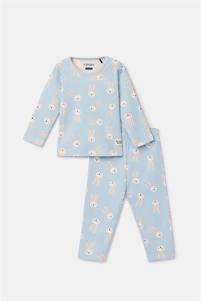 Tavşan Desenli Mavi Çocuk Pijama