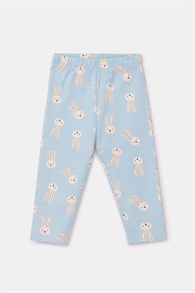 Tavşan Desenli Mavi Pamuklu Bebek Pijama