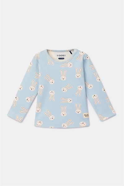 Tavşan Desenli Mavi Pamuklu Bebek Pijama
