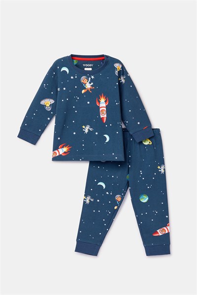 Uzay Baskılı Lacivert Erkek Bebek Pijama