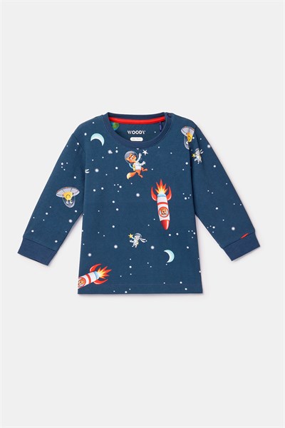 Uzay Baskılı Lacivert Erkek Bebek Pijama