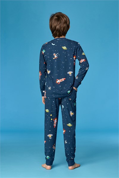 Uzay Baskılı Lacivert Erkek Çocuk Pijama