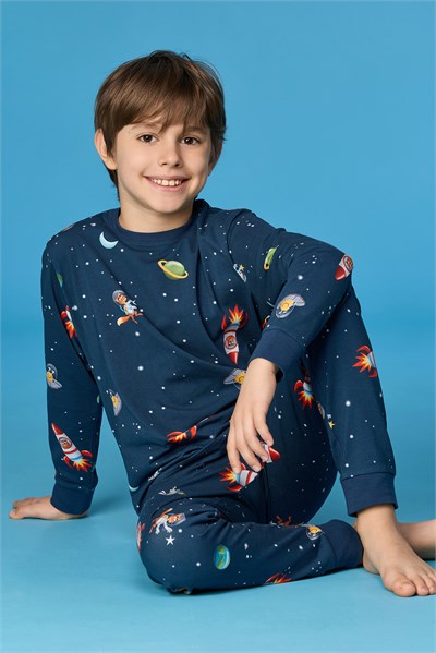 Uzay Baskılı Lacivert Erkek Çocuk Pijama