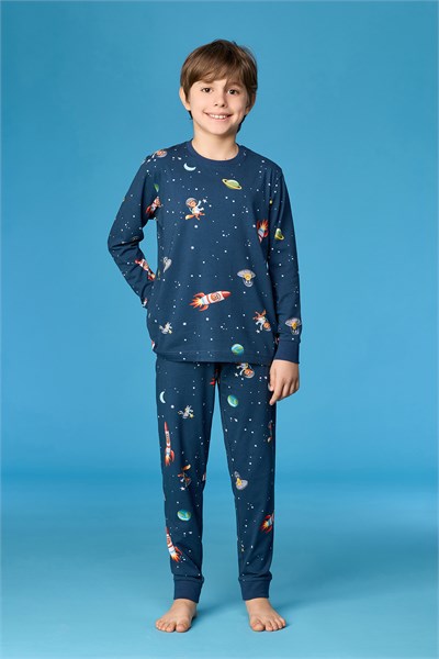 Uzay Baskılı Lacivert Erkek Çocuk Pijama