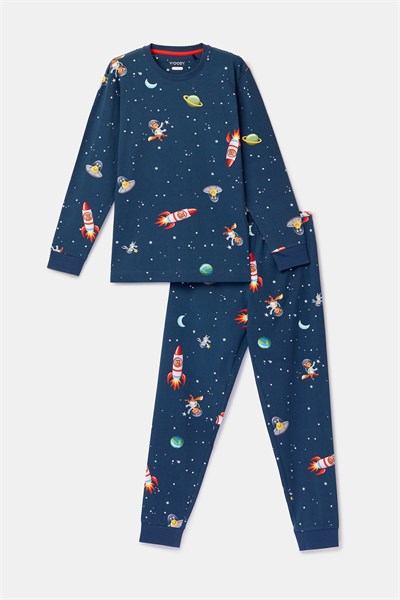 Uzay Baskılı Lacivert Erkek Çocuk Pijama