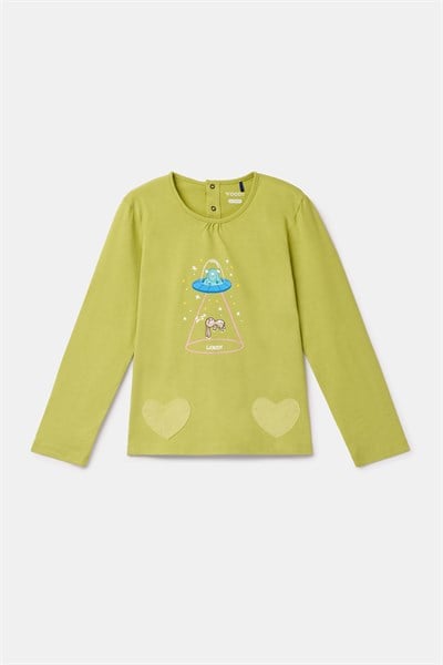 Uzay Baskılı Limon Yeşili Kız Çocuk Pijama