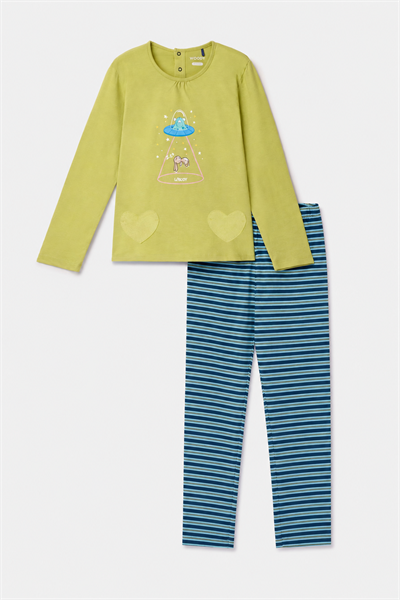 Uzay Baskılı Limon Yeşili Kız Çocuk Pijama