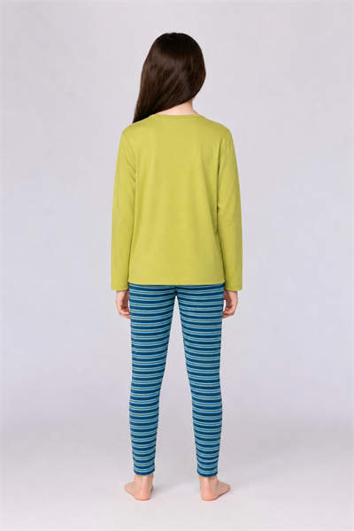 Uzay Baskılı Limon Yeşili Kız Çocuk Pijama